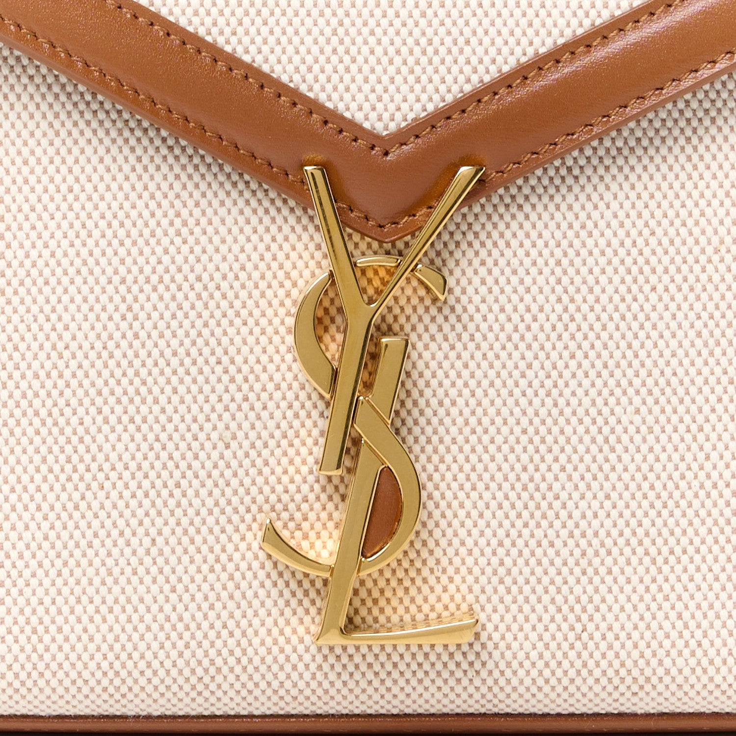 Saint Laurent Canvas Calfskin Mini Classic Monogram Cassandra Top Handle Tan Natural 9 of 12