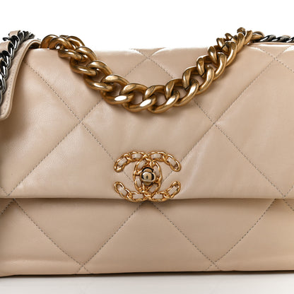 Chanel Lambskin Quilted Large Chanel 19 Flap Beige 8 of 11