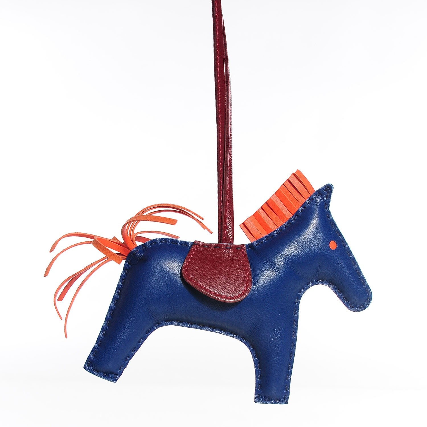 Hermes Milo Lambskin Grigri Rodeo Horse Bag Charm MM Bleu de Malte Rouge H Peony 3 of 6