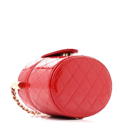 Chanel Patent Quilted Small Round Vanity With Chain Red 4 of 11