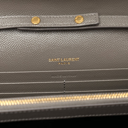 Saint Laurent Grain De Poudre Matelasse Chevron Monogram Chain Wallet Fog 7 of 10