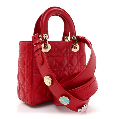 Christian Dior Lambskin Cannage Small Lucky Badges My Lady Dior Red 3 of 9