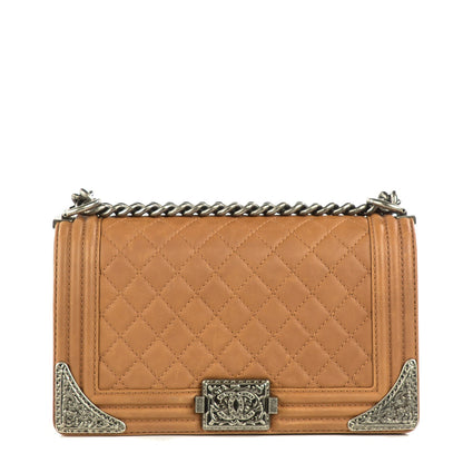 Chanel Calfskin Quilted Embellished Metal Medium Boy Flap Beige 1 of 7