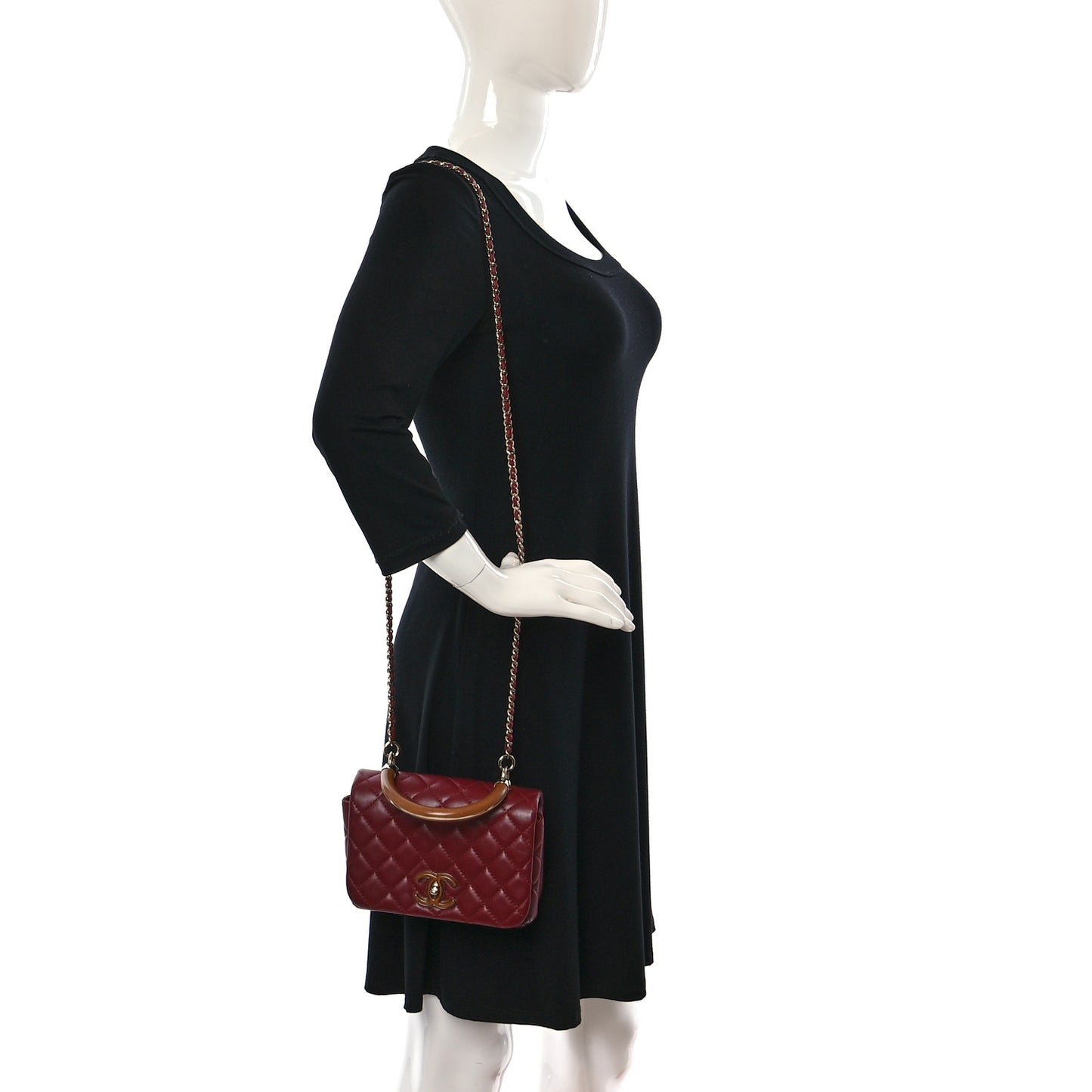 Lambskin Quilted Wood Mini Coco Handle Flap Red