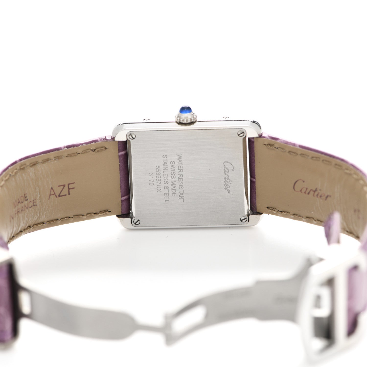 Cartier Stainless Steel Alligator 24mm Tank Solo Quartz Watch Purple 4 of 7