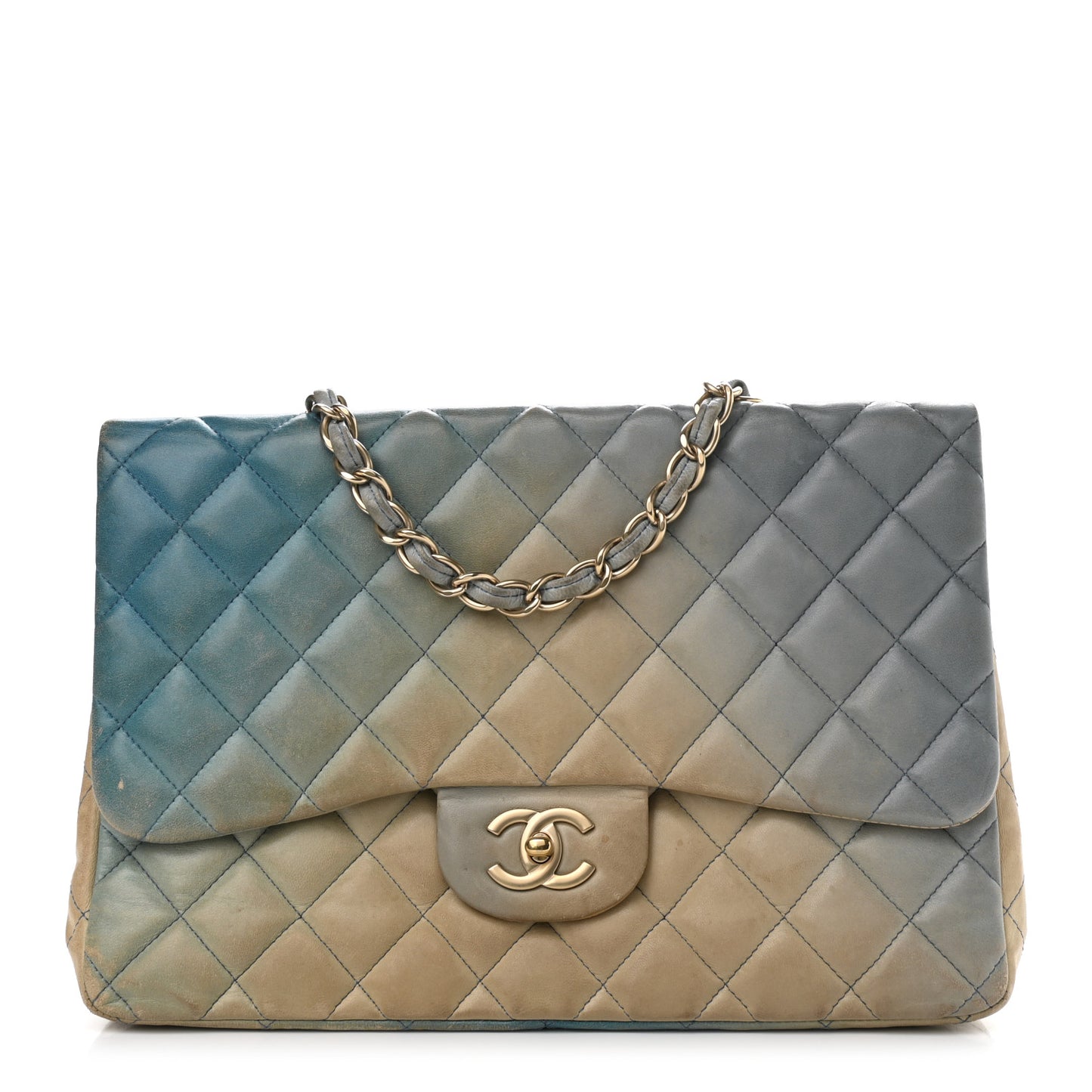 Lambskin Degrade Quilted Jumbo Single Flap Light Blue