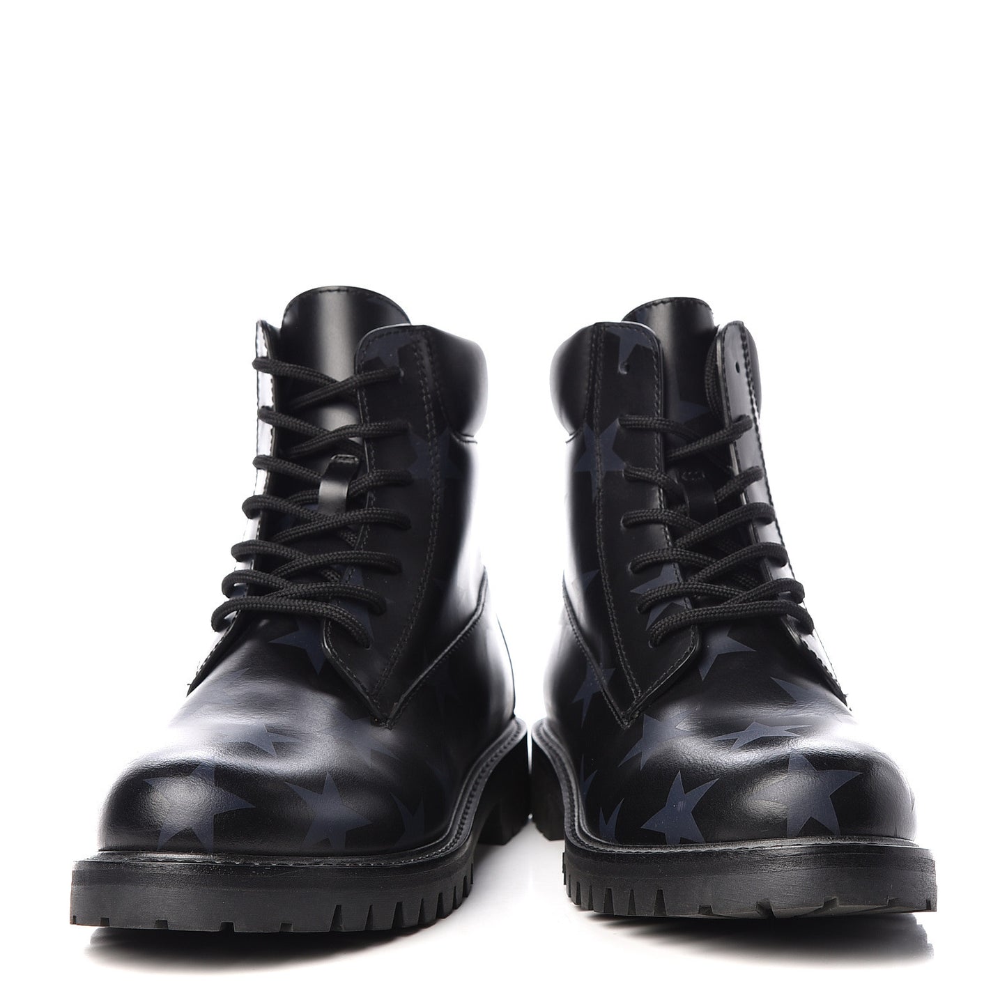 Calfskin Hologram Star Print Combat Boots 36.5 Black Marine