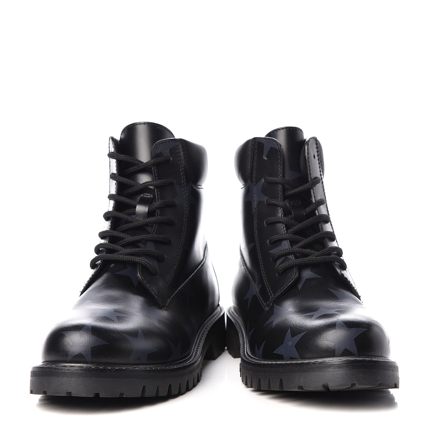 Valentino Garavani Calfskin Hologram Star Print Combat Boots 36.5 Black Marine 6 of 9