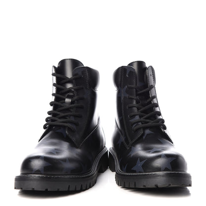 Valentino Garavani Calfskin Hologram Star Print Combat Boots 36.5 Black Marine 6 of 9