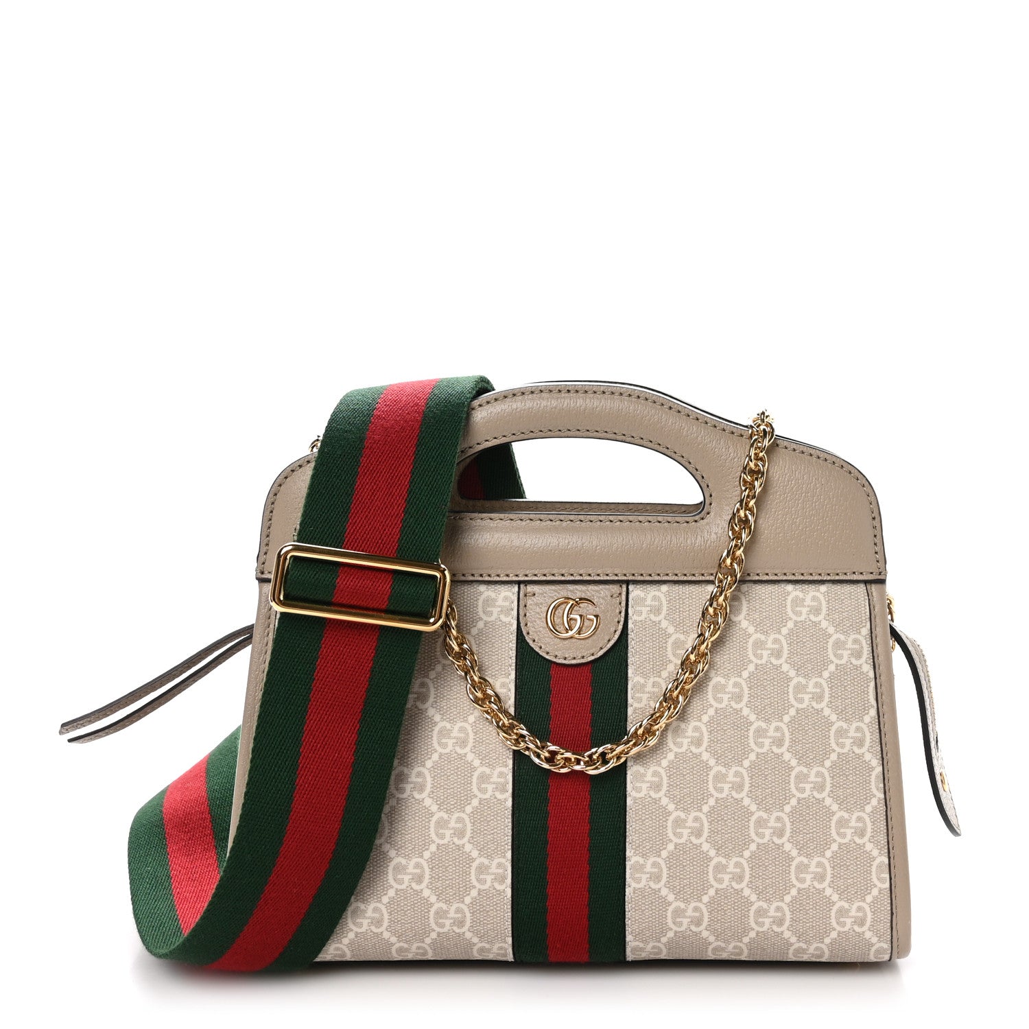 Gucci GG Supreme Monogram Textured Dollar Calfskin Web Small Ophidia Slip Handle Tote Beige Mystic White Oatmeal 1 of 10