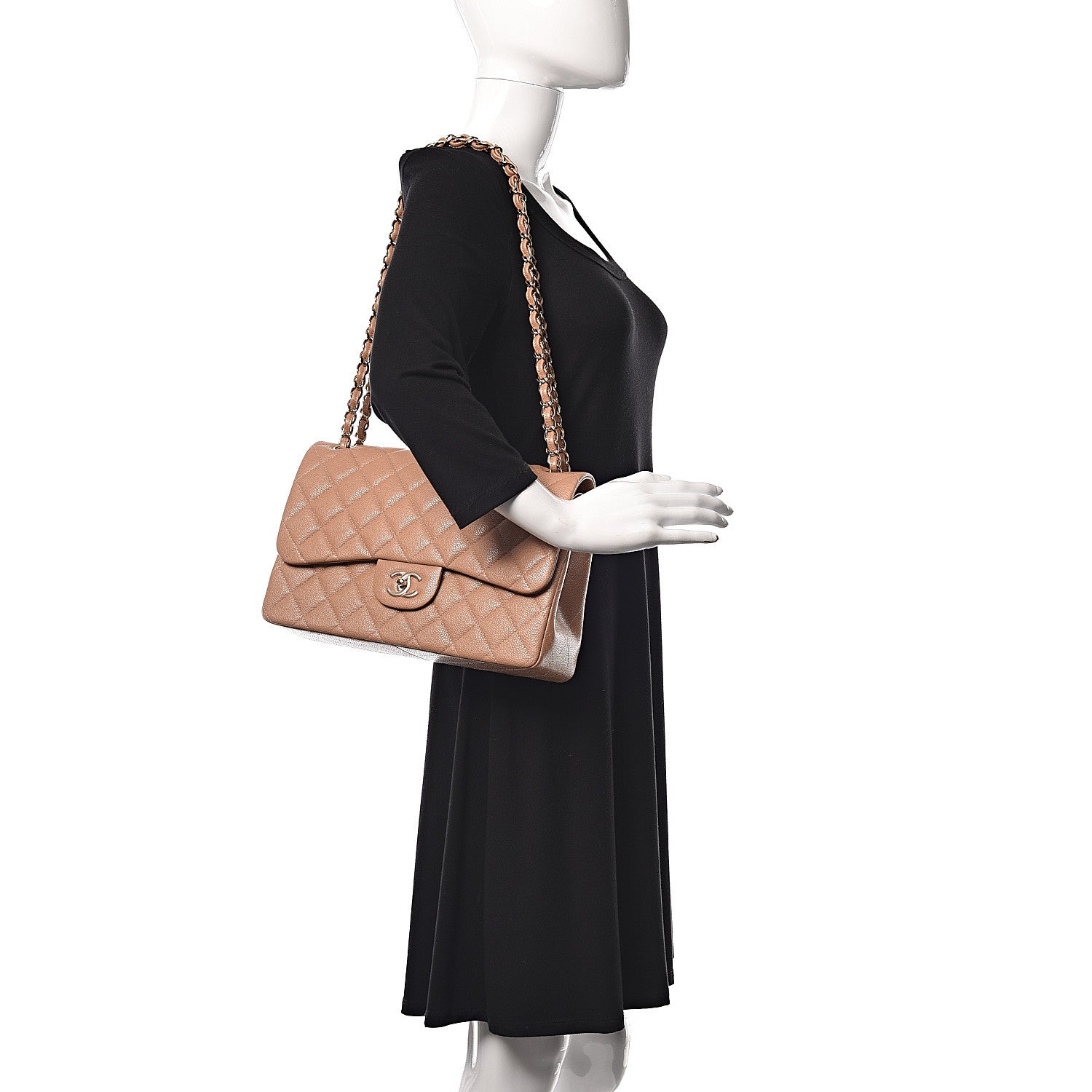 Chanel Caviar Quilted Jumbo Double Flap Beige 2 of 10