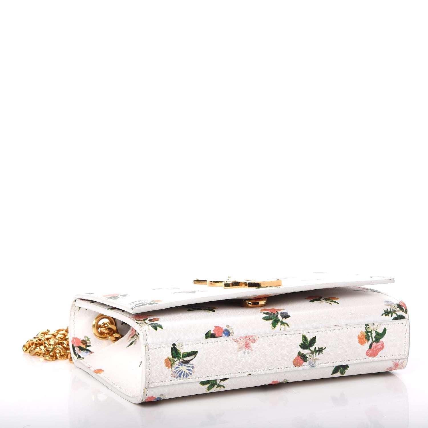 Saint Laurent Calfskin Prairie Flower Printed Small Classic Monogram Kate Satchel White 4 of 7