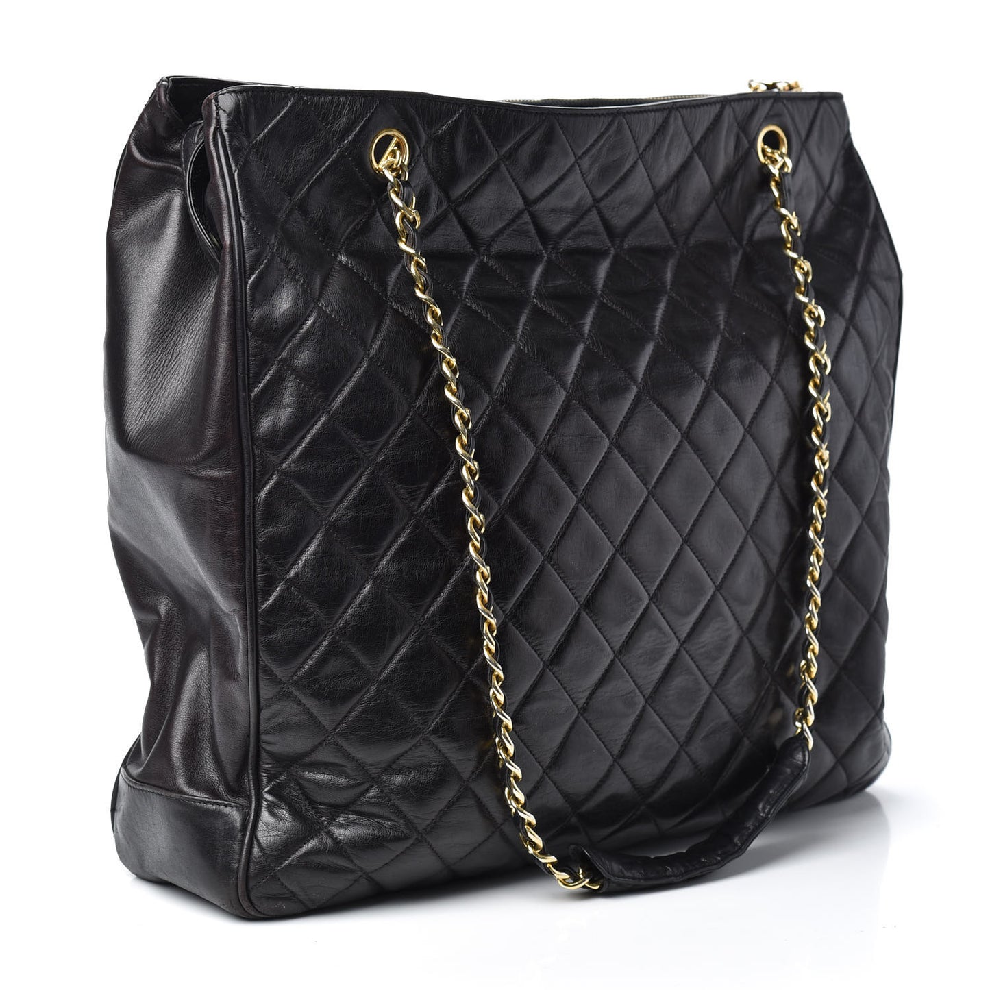 Lambskin Quilted Shopping Tote Black