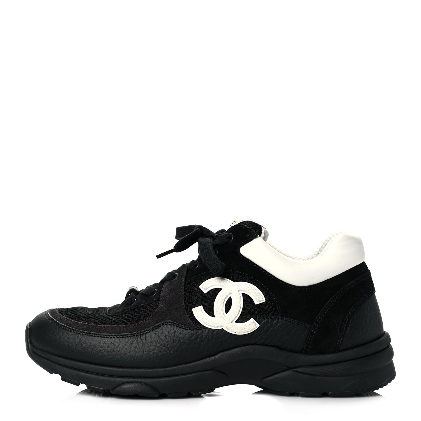 Mesh Suede Grained Calfskin Womens CC Sneakers 40 Black White