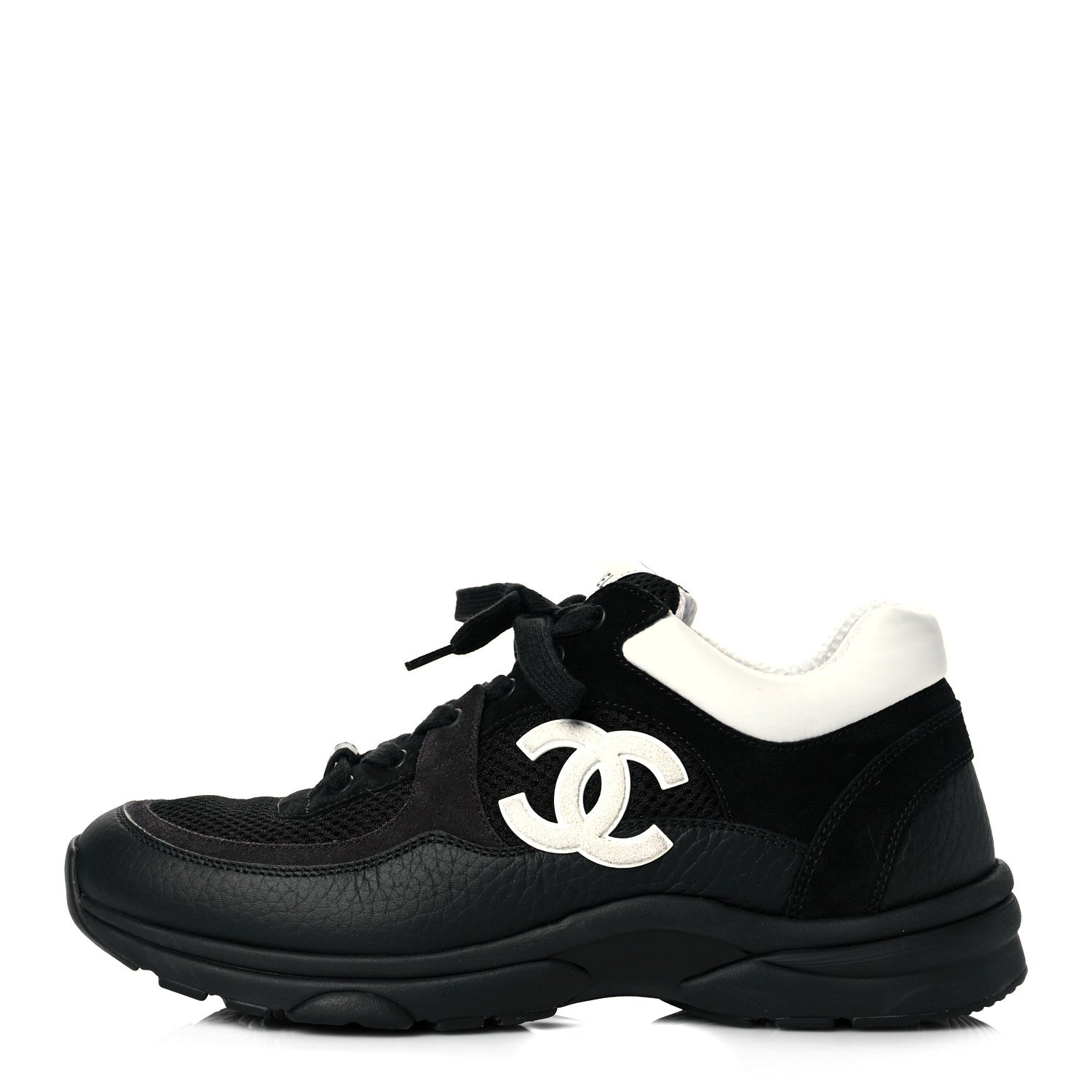 Chanel Mesh Suede Grained Calfskin Womens CC Sneakers 40 Black White 1 of 8