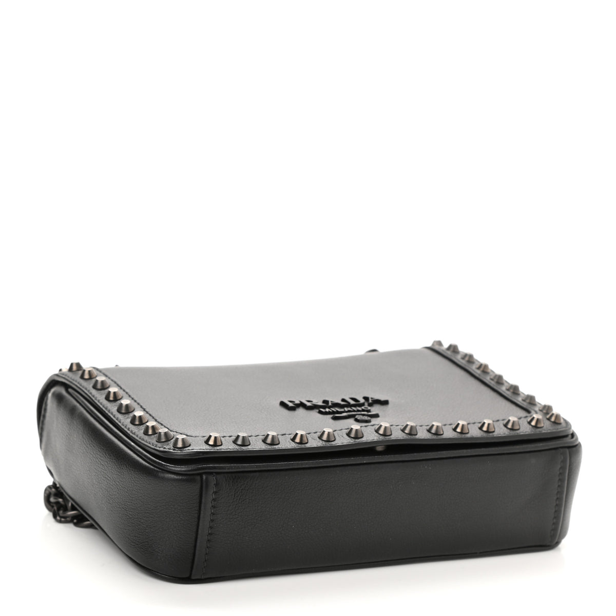 Glace Calfskin Studded Crossbody Black