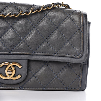 Chanel Calfskin Stitched Two Tone Flap Blue 17 of 23