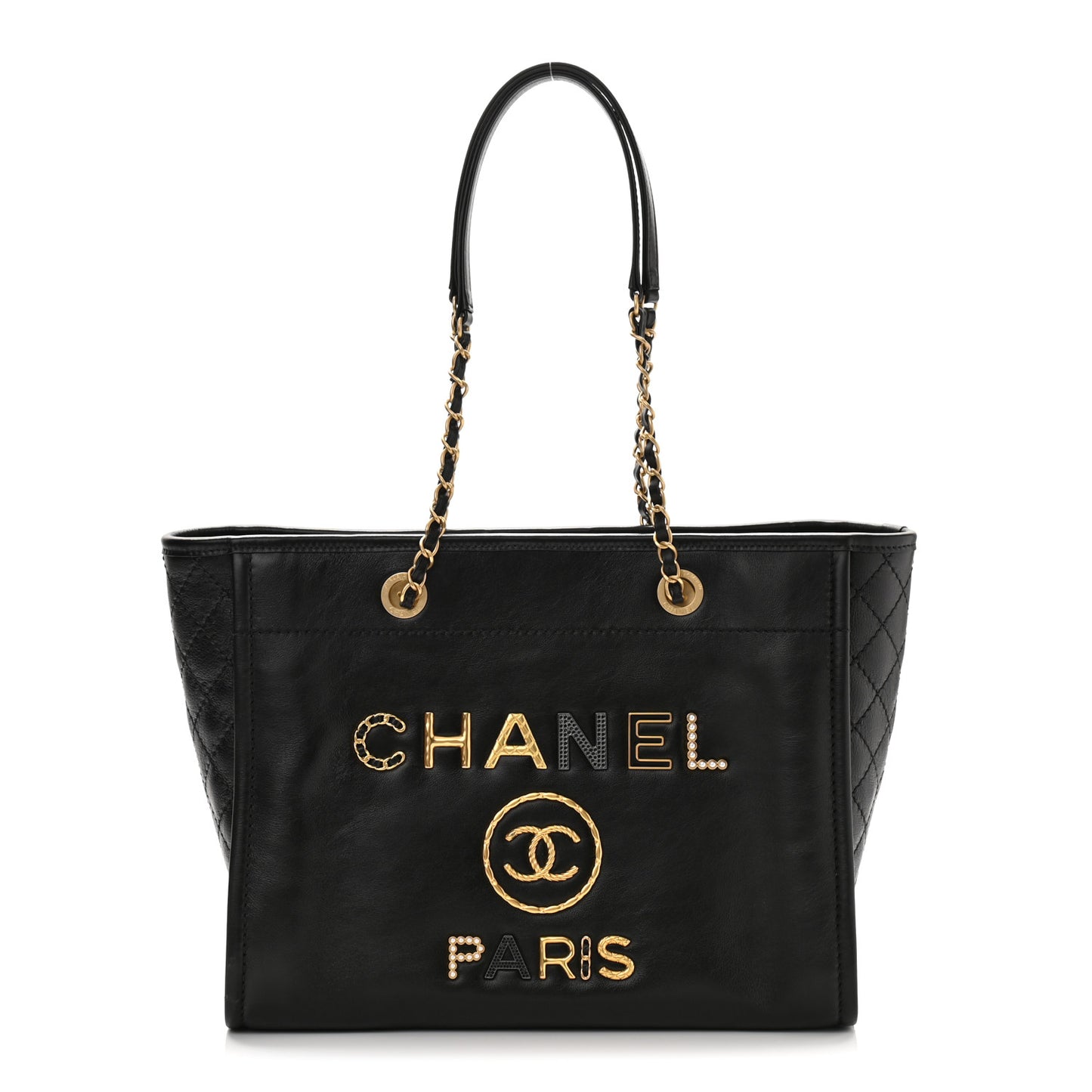 Aged Calfskin Small Charms Deauville Tote Black