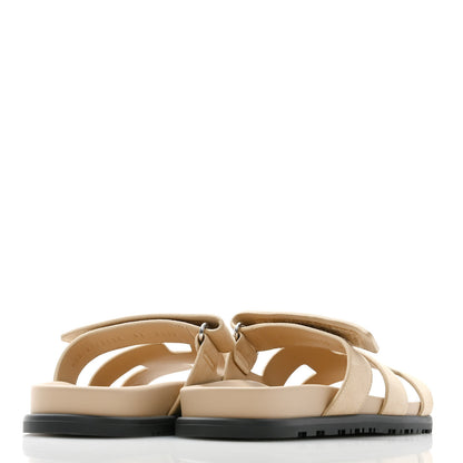 Hermes Suede Goatskin Womens Chypre Sandals 37 Beige Argile 4 of 9