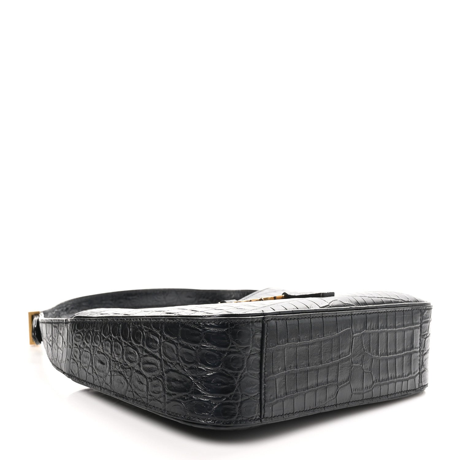 Saint Laurent Calfskin Crocodile Embossed Le 5 A 7 Hobo Black 4 of 10