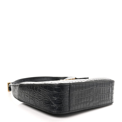 Saint Laurent Calfskin Crocodile Embossed Le 5 A 7 Hobo Black 4 of 10