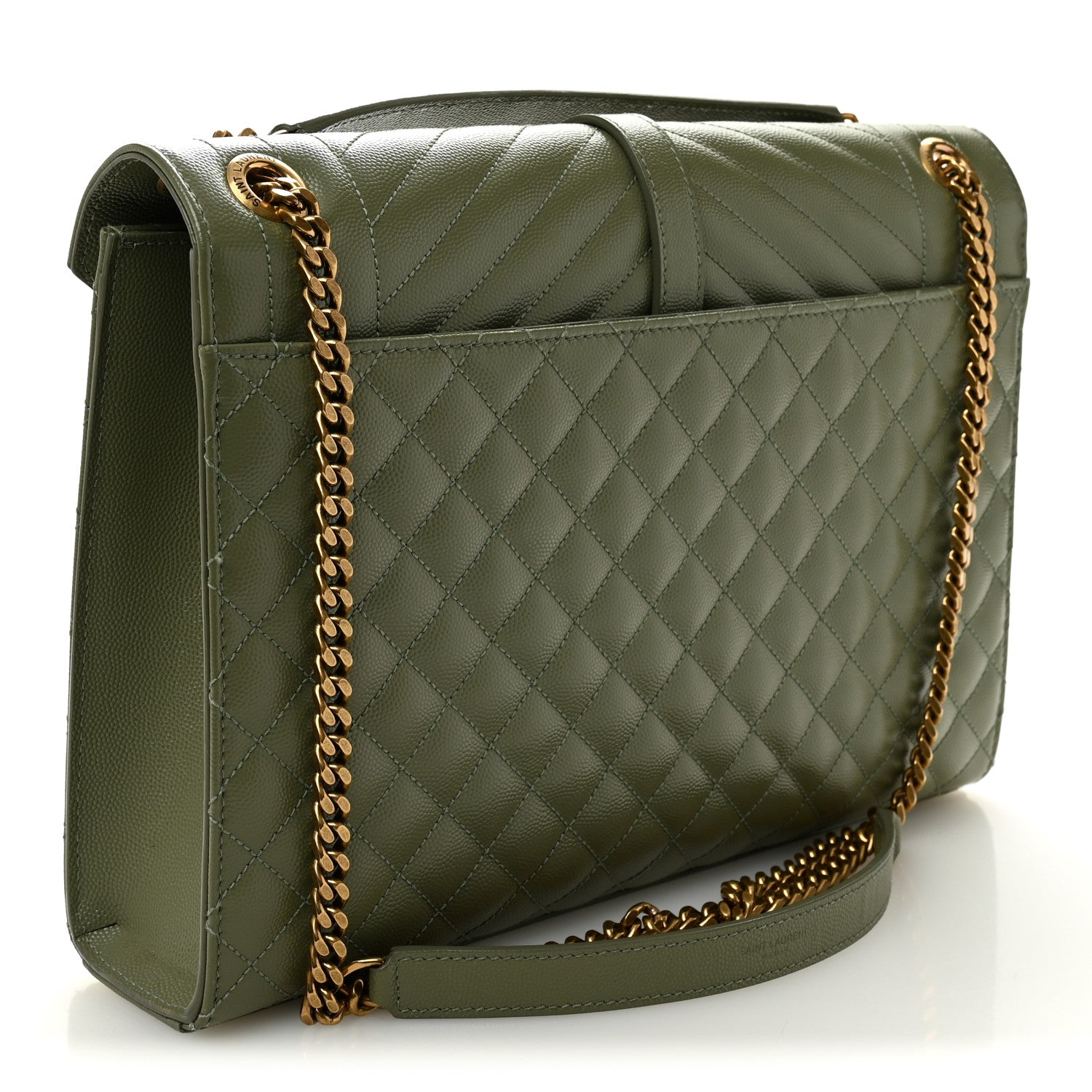 Saint Laurent Grain De Poudre Textured Mixed Matelasse Large Triquilt Monogram Satchel Light Sage 3 of 12