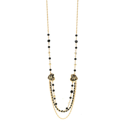 Chanel Crystal Beaded CC Heart Long Necklace Gold Black 1 of 6