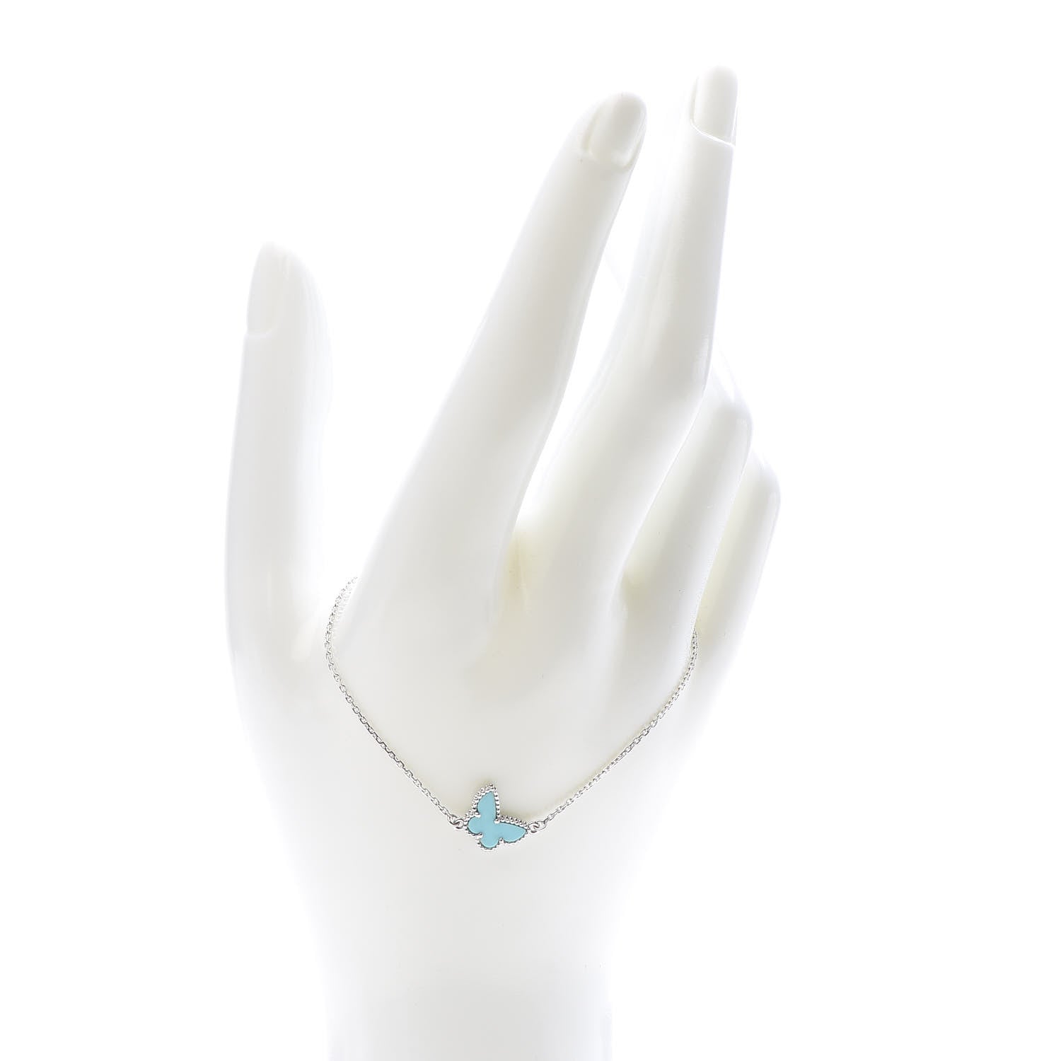 Van Cleef & Arpels 18K White Gold Turquoise Sweet Alhambra Butterfly Bracelet 2 of 7