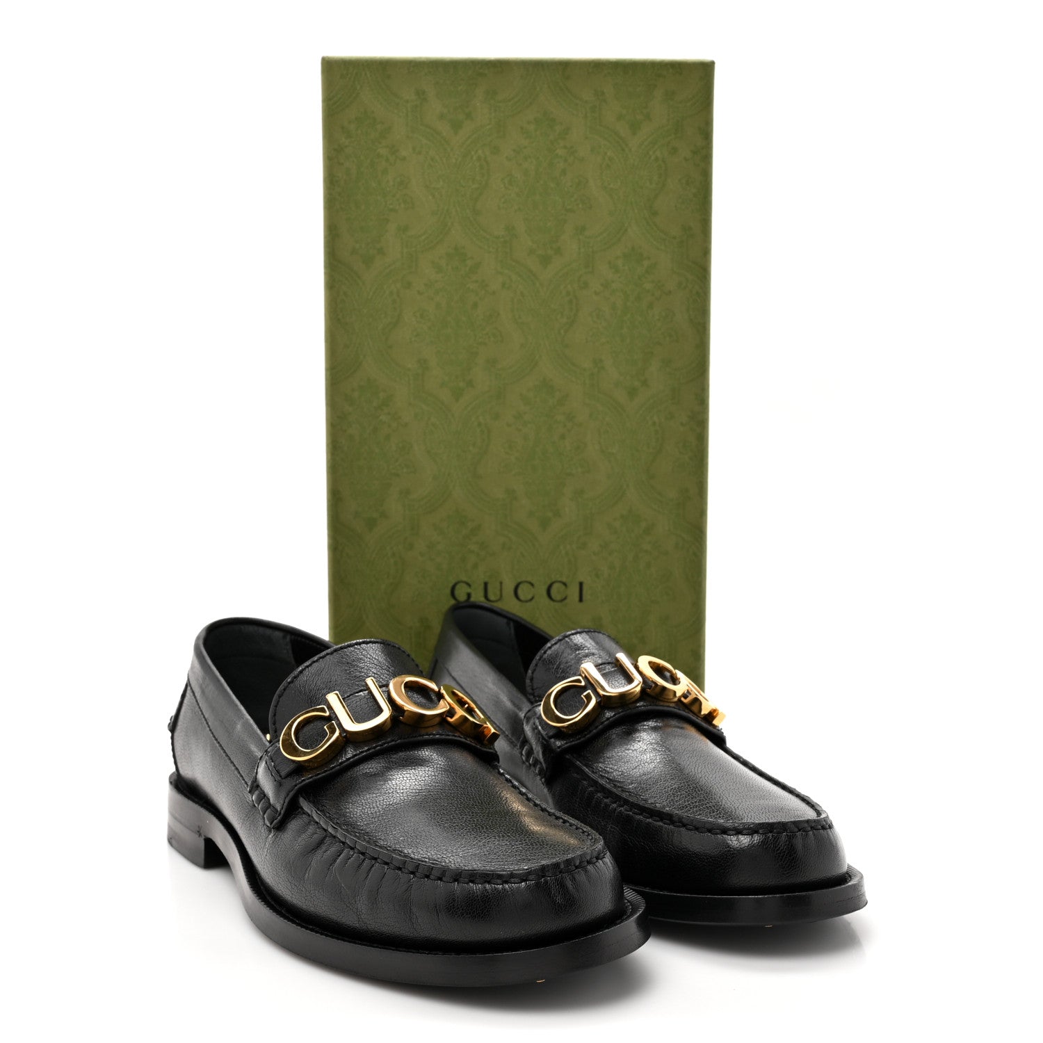 Gucci Goatskin Womens Logo 15mm Loafers 37.5 Black 10 of 10