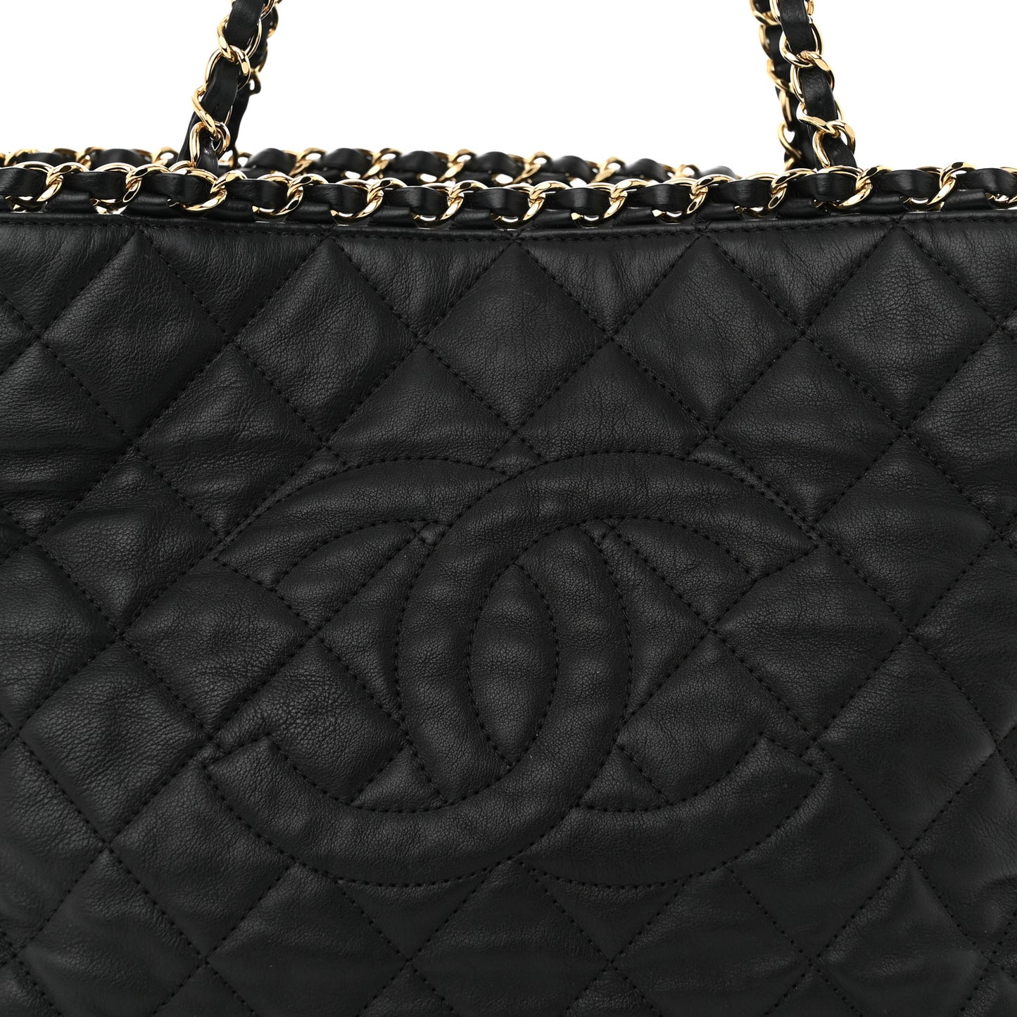 Calfskin Quilted Small Chain Me Tote Black