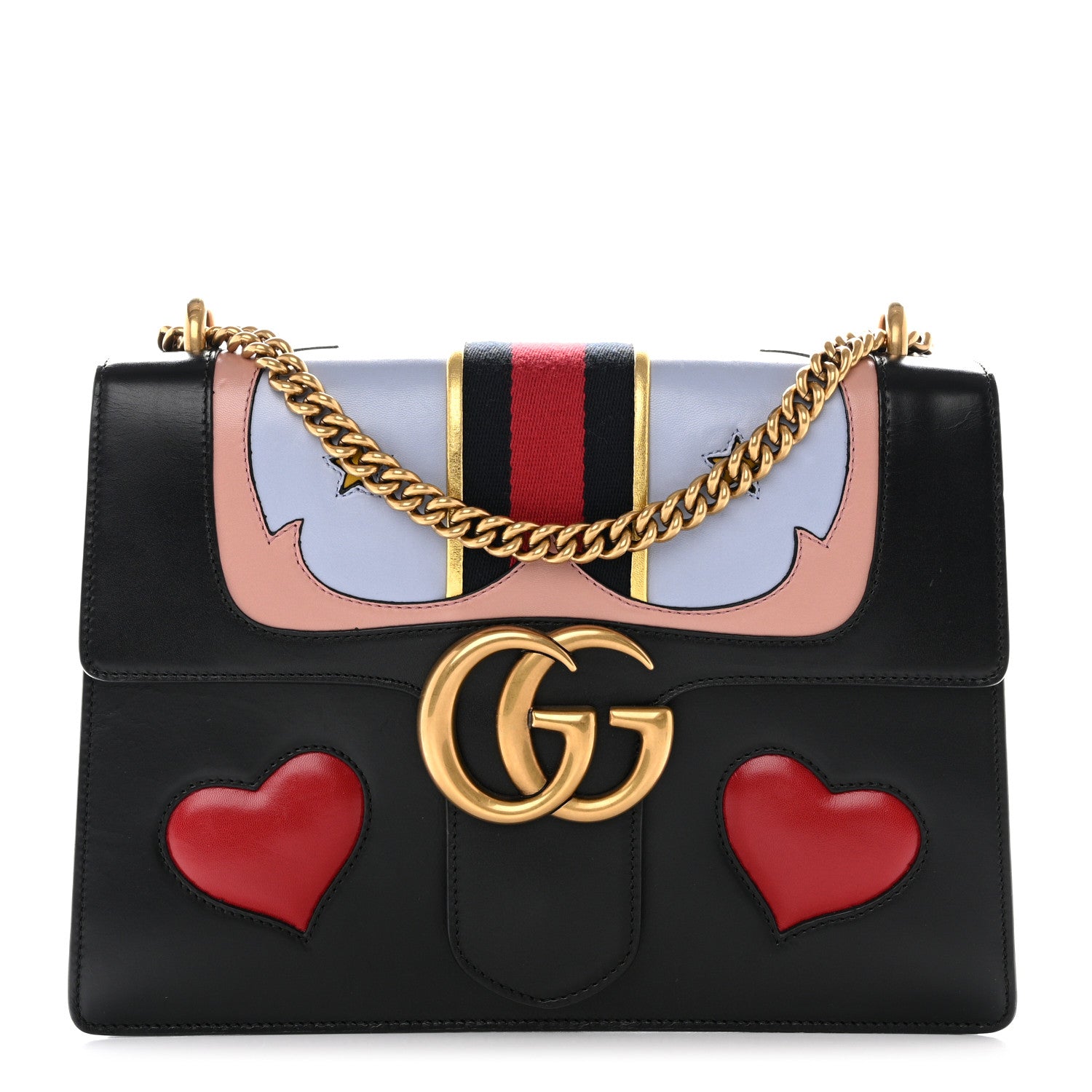 Gucci Calfskin Web Heart Medium GG Marmont Chain Handle Bag Black 1 of 10