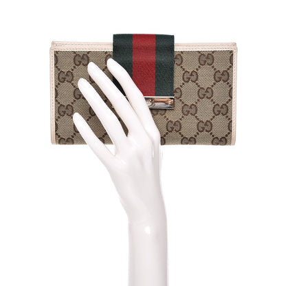 Gucci Monogram Calfskin Ladies Web Long Wallet Beige Ebony Off White 2 of 9