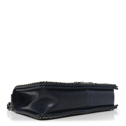 Chanel Glazed Calfskin Quilted New Medium Boy Chained Flap Navy 4 of 10