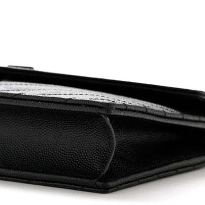 Saint Laurent Grain De Poudre Matelasse Chevron Monogram Monochrome Envelope Chain Wallet Black 10 of 13