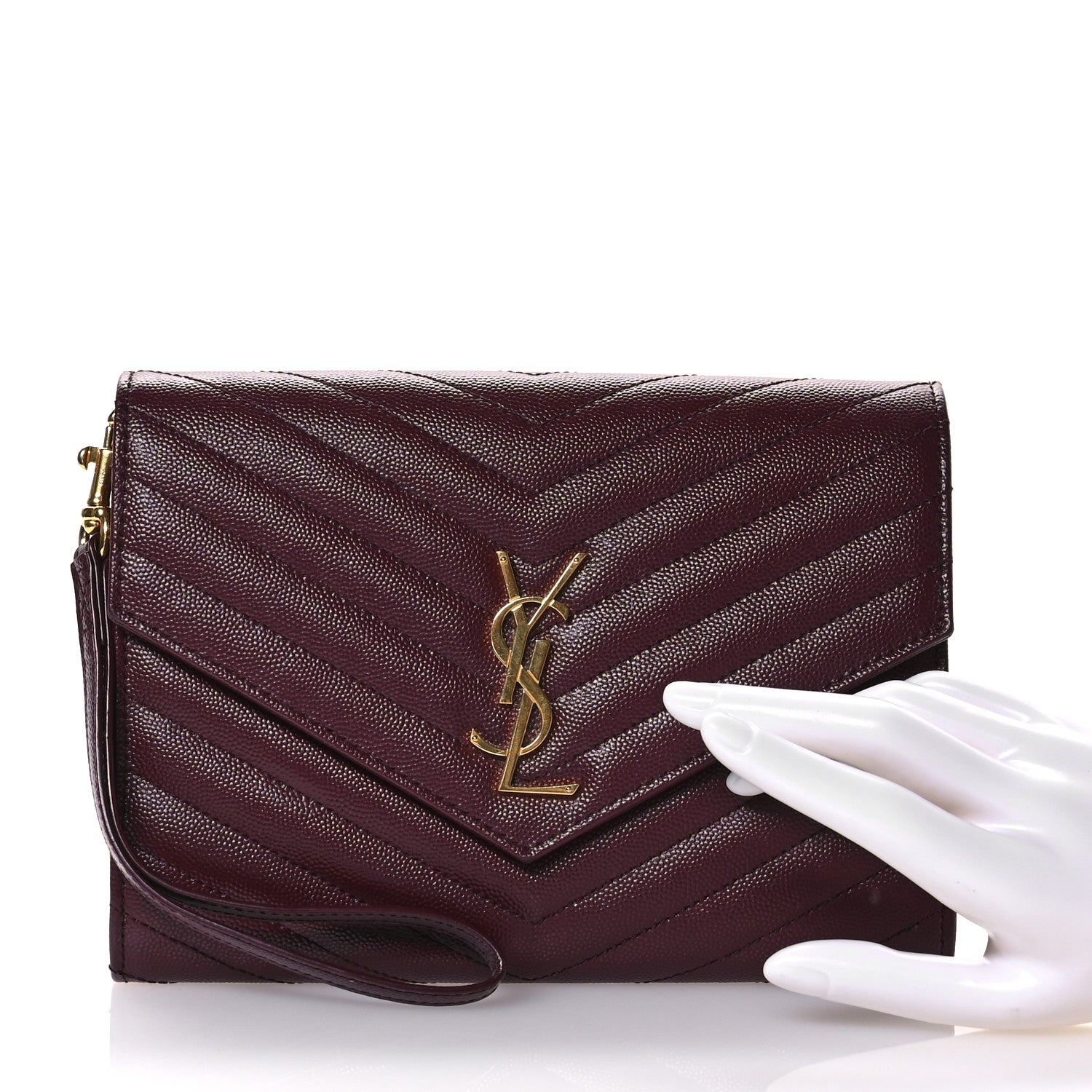 Saint Laurent Grain De Poudre Matelasse Chevron Monogram Envelope Clutch Rouge Legion 2 of 8
