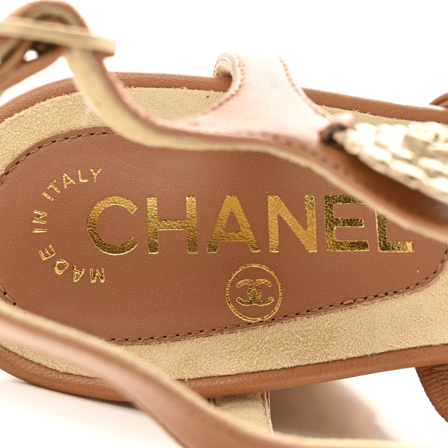 Lambskin Cork Camellia Wedge Sandals 37.5 Light Brown