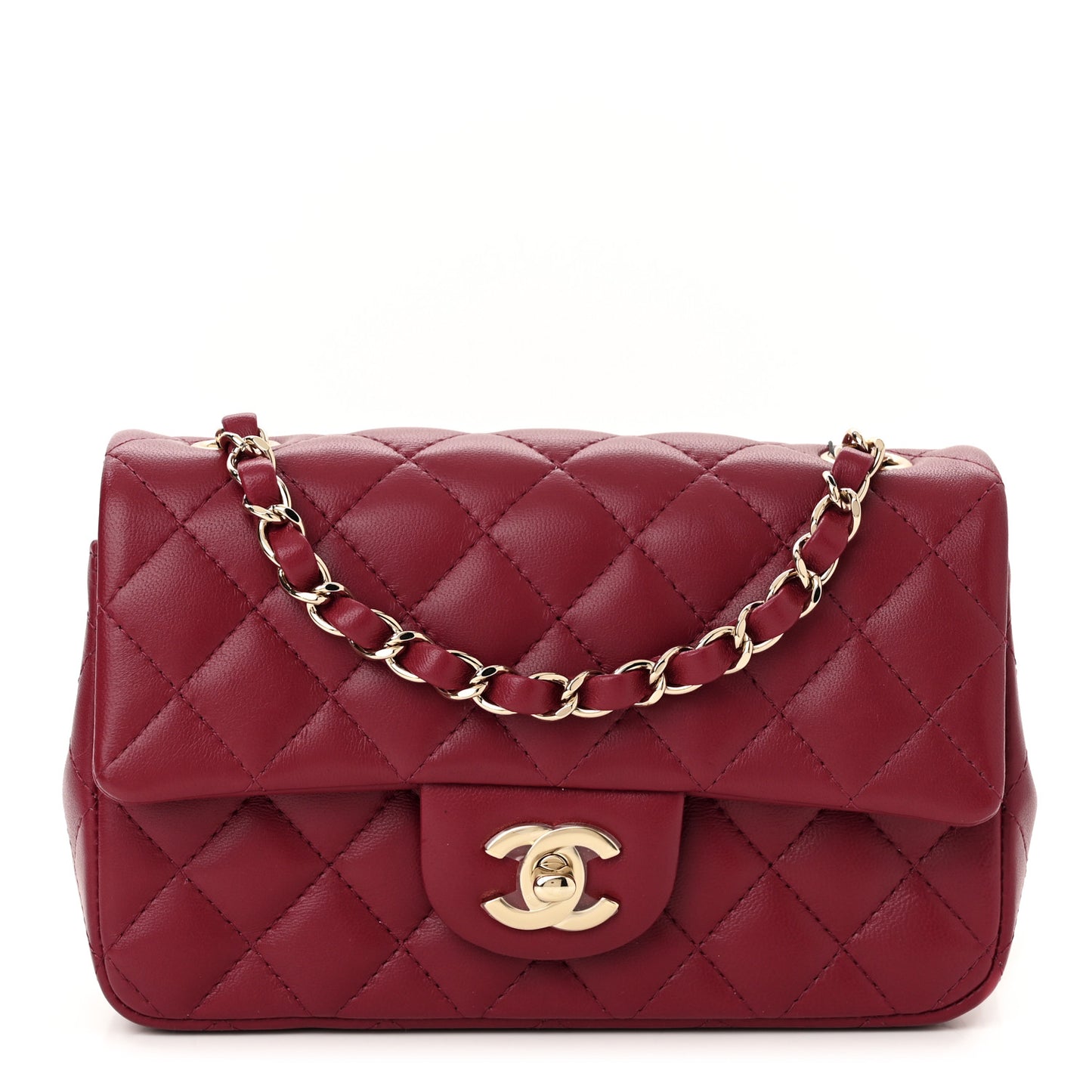Lambskin Quilted Mini Rectangular Flap Burgundy