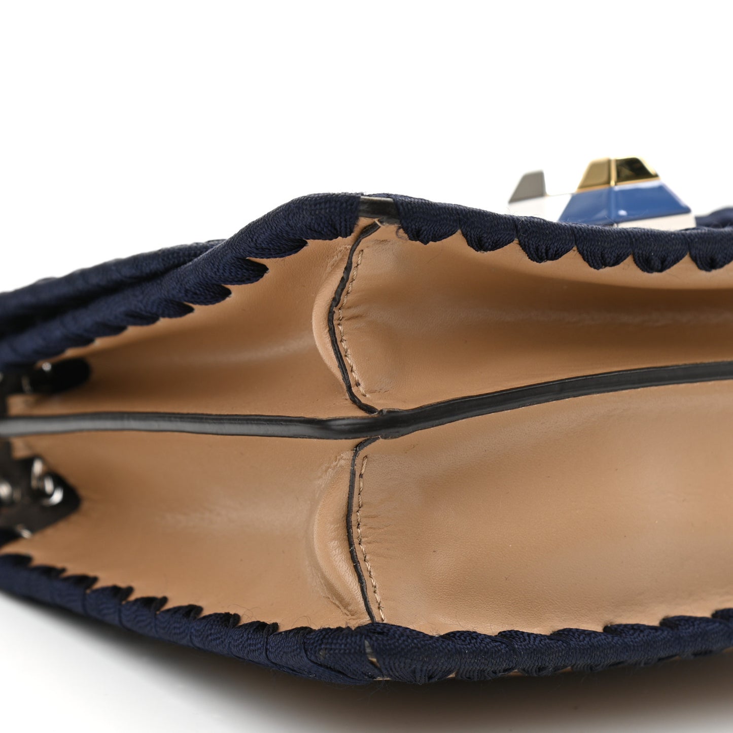Vitello Liberty Lucido Ribbon Lace Up Studded Small Kan I Shoulder Bag Cuoio Navy