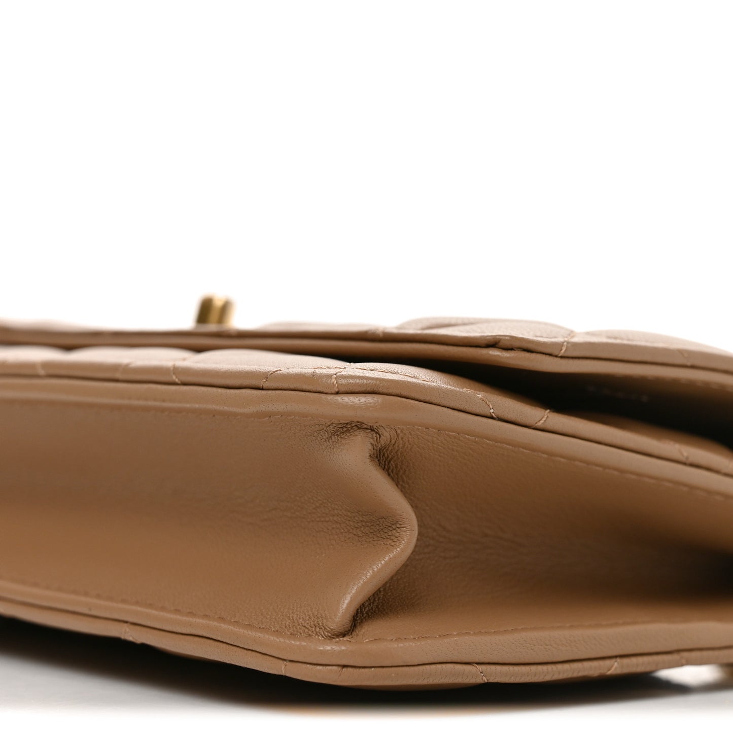 Lambskin Quilted CC Pearl Crush Wallet on Chain WOC Beige