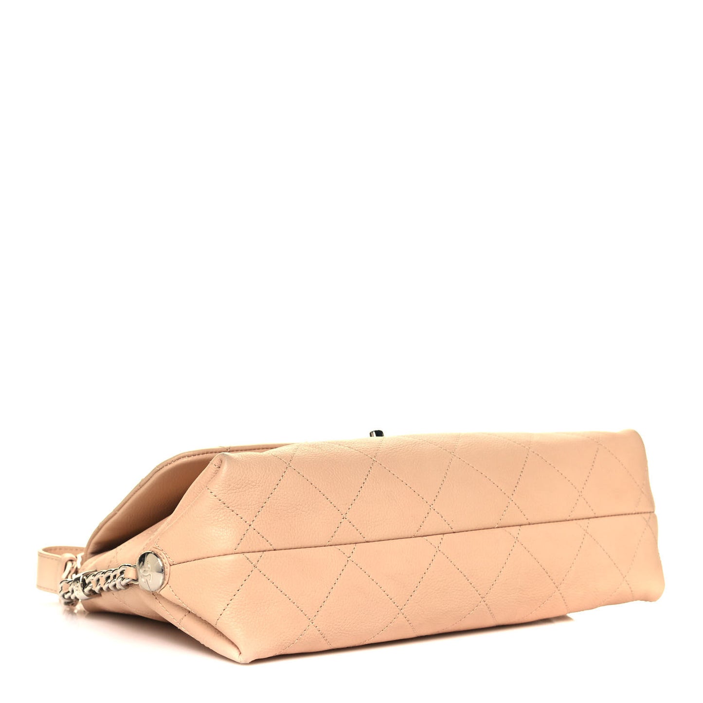 Grained Calfskin Stitched Small Braided With Style Flap Beige