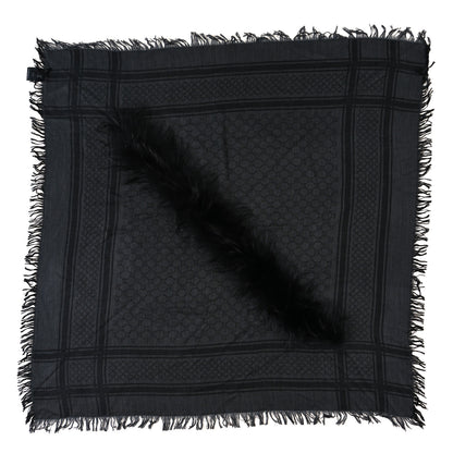 Gucci Wool Silk Fox Fur Monogram Shawl Scarf Black 1 of 3