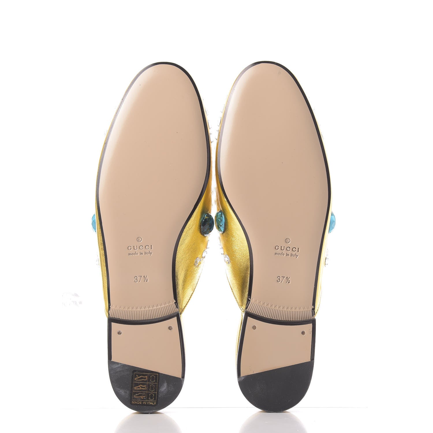 Gucci Metallic Nappa Crystal Womens Princetown Slippers 37.5 Gold 6 of 11