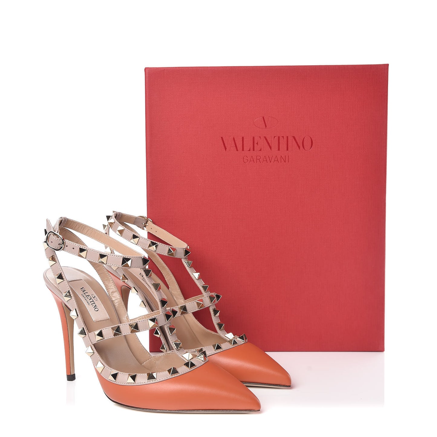 Nappa Rockstud Ankle Strap Pumps 37 Orange Poudre