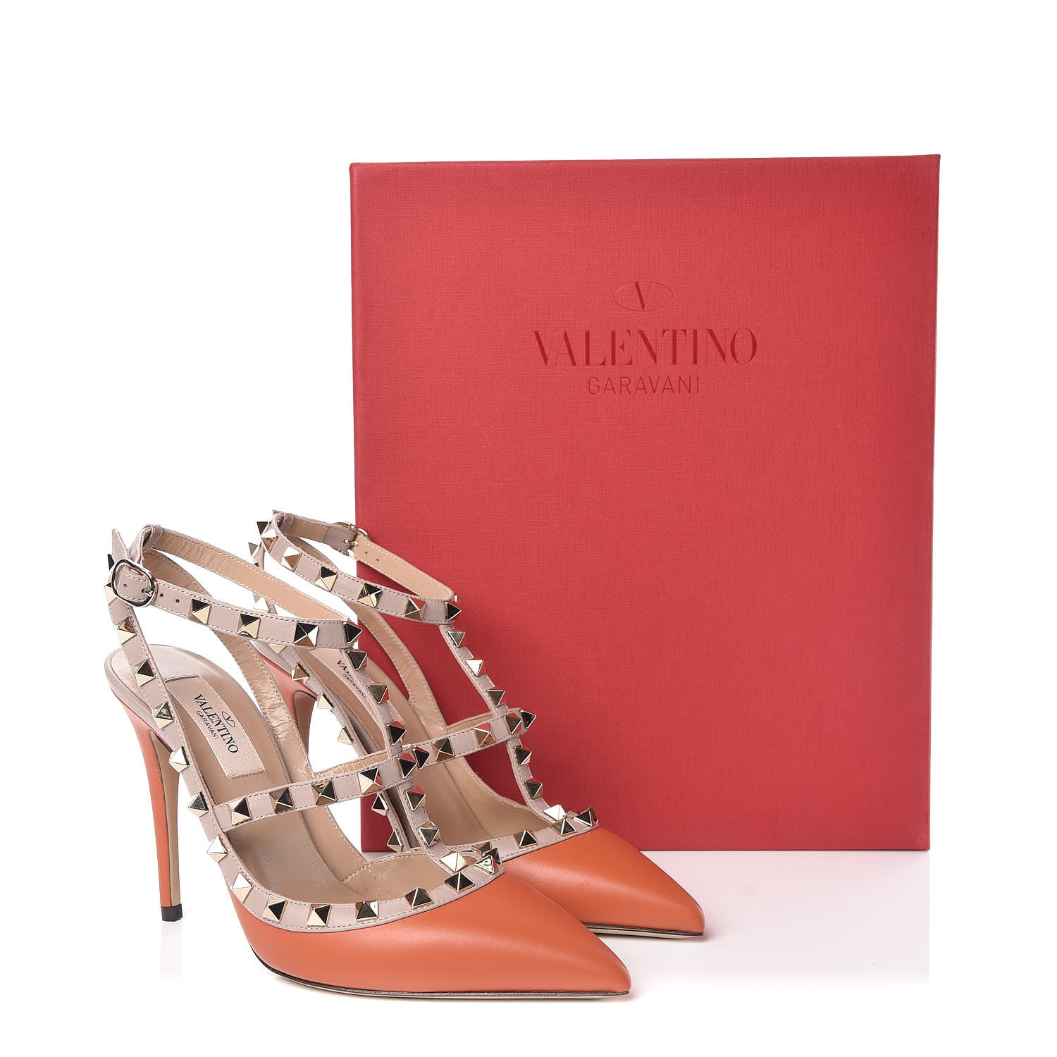 Valentino Garavani Nappa Rockstud Ankle Strap Pumps 37 Orange Poudre 8 of 8
