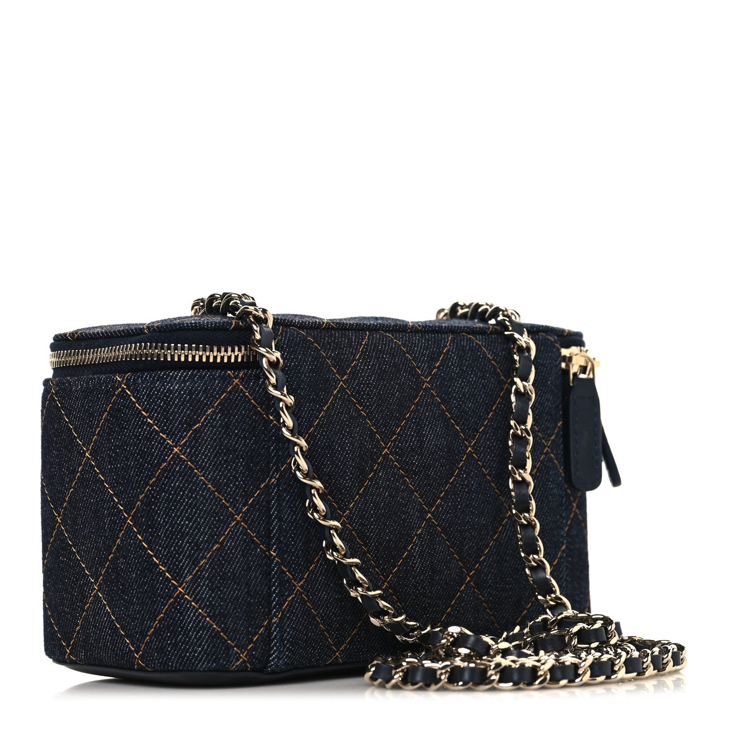 Chanel Denim Quilted Vanity Case With Chain Dark Blue 3 of 11