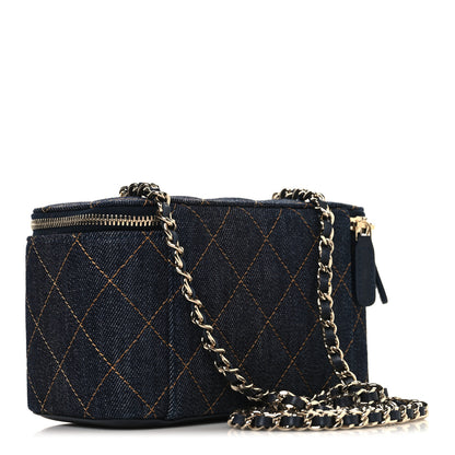 Chanel Denim Quilted Vanity Case With Chain Dark Blue 3 of 11