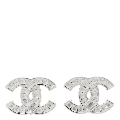 Chanel Baguette Crystal CC Earrings Silver Grey 4 of 5