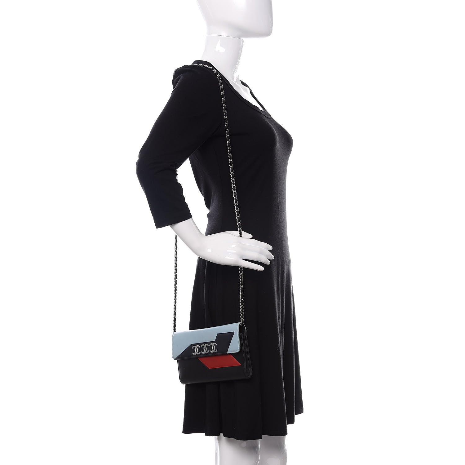 Chanel Lambskin Airlines Wallet On Chain WOC Blue Black Red 2 of 11