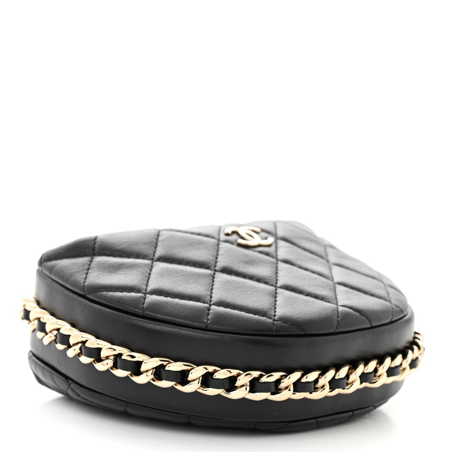 Lambskin Quilted Chain Around Pouch Black