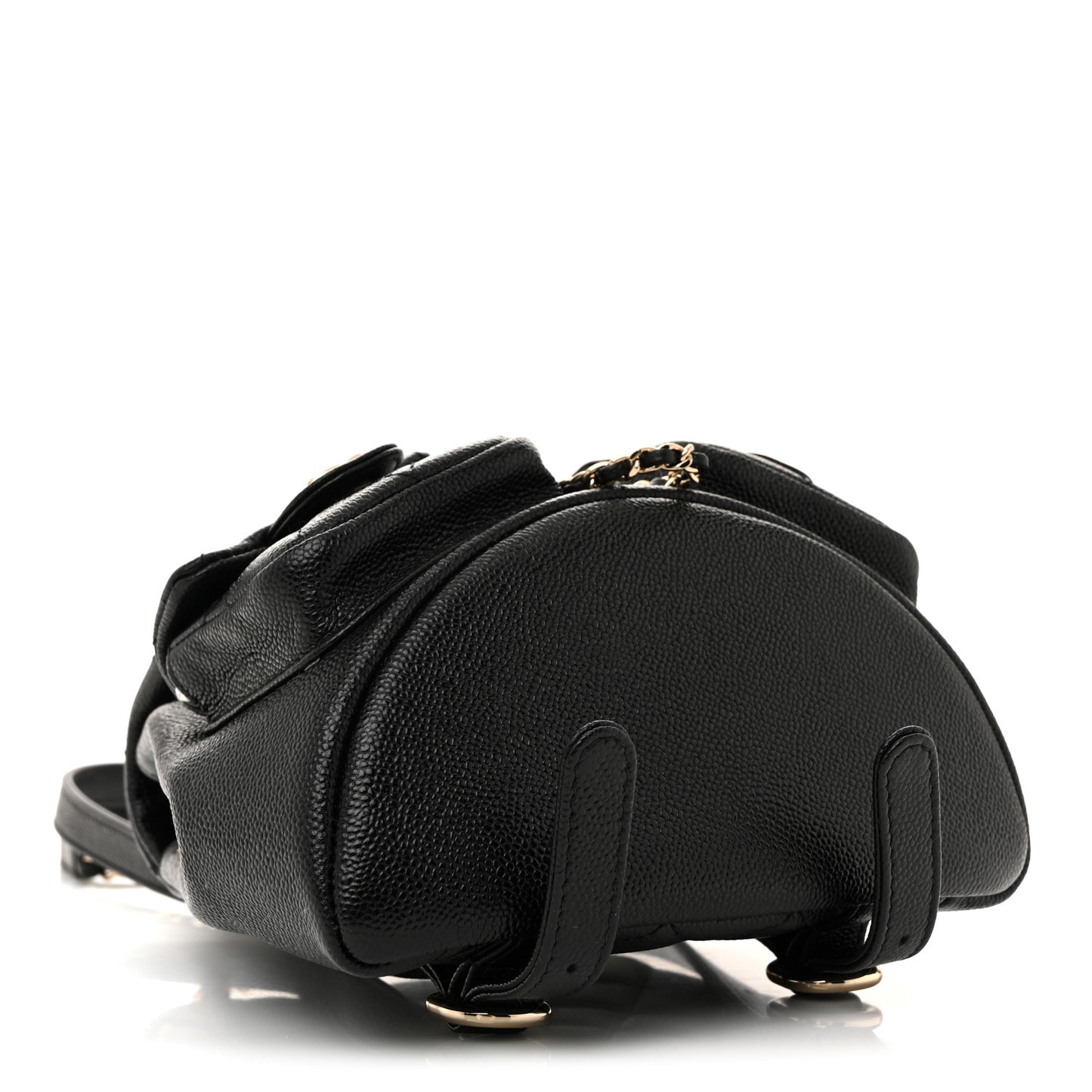 Shiny Caviar Quilted Small Duma Pockets Drawstring Backpack Black